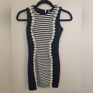 Poof Girl Groovy Daisy Dress Black with White Stripes Girl Size 6 or XS